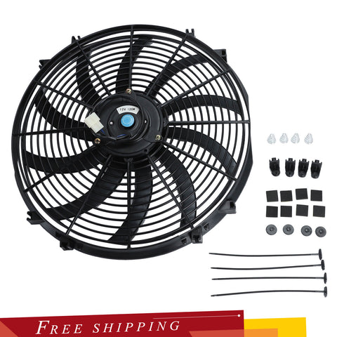 12V Mount Universal Kit BK New 16'' Slim Fan Push Pull Electric Radiator Cooling