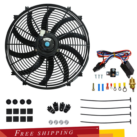 16" 1000CFM Black Electric Radiator Fan Thermostat Wiring Switch Relay Kit US
