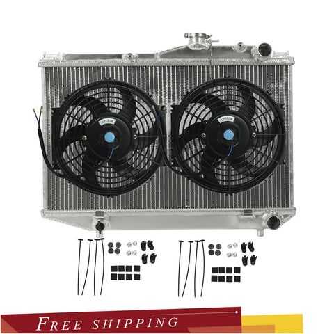 For 1984-87 Toyota Corolla AE86 4AGE 1.6L Aluminum 2 Row Radiator+2*10" Slim Fan
