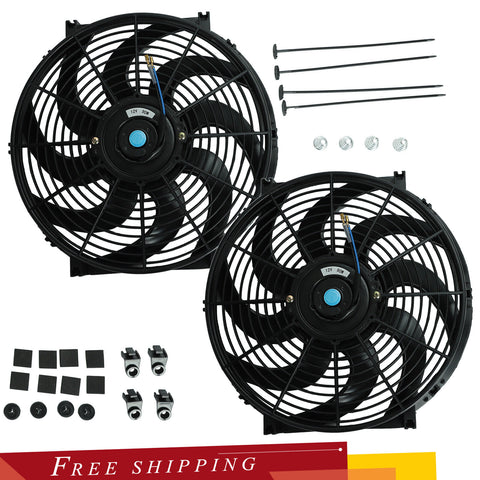 2PCS 14'' Slim Fan Push Pull Electric Radiator Cooling 12V  Universal Kit BK New