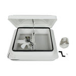 14" RV Trailer Roof Vent Complete 12V Fan w/ Tape White Lid Interior Garnish