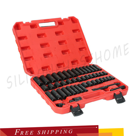 48pcs 3/8" Drive Deep Air Impact Socket Metric and Standard set Sockets Tool Kit