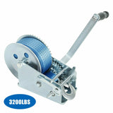 3200lbs Hand Winch Hand Crank Gear Winch Polyester Strap 2 Gear ATV Boat Trailer