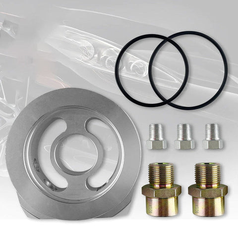 Oil Filter Cooler Sandwich Plate Adapter, Universal Aluminum Oil Pressure Temperature Sensors Oil Filter Cooler Adapter Kit 3/4-16 UNF