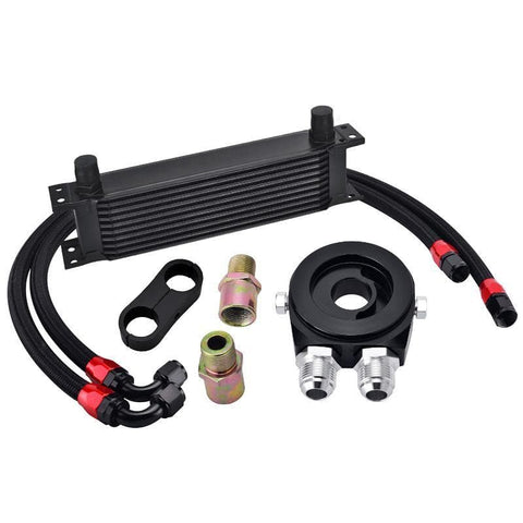 10 Row AN10 Oil Cooler Kit Universal Engine Stacked Plate Cooler Black