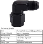 10AN Female to 10AN Male Flare 90 Degree Swivel Hose Fitting Adapter Aluminium Anodized Black