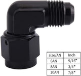 10AN Female to 10AN Male Flare 90 Degree Swivel Hose Fitting Adapter Aluminium Anodized Black