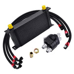 19 ROW Black 10AN Transmission Oil Cooler Oil Adapter Filter Cooler Plate 1M/1.2M/1.4M Stainless Steel Braided Hose Line