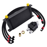 19 ROW Black 10AN Transmission Oil Cooler Oil Adapter Filter Cooler Plate 1M/1.2M/1.4M Stainless Steel Braided Hose Line