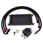 19 ROW Black 10AN Transmission Oil Cooler Oil Adapter Filter Cooler Plate 1M/1.2M/1.4M Stainless Steel Braided Hose Line