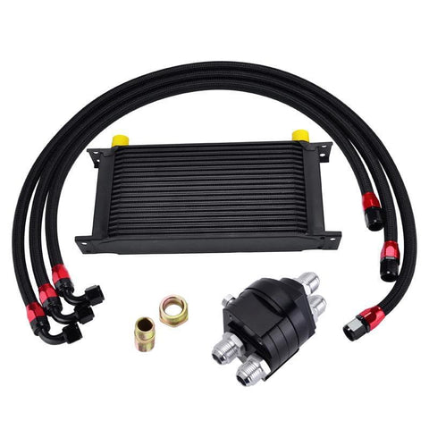 19 ROW Black 10AN Transmission Oil Cooler Oil Adapter Filter Cooler Plate 1M/1.2M/1.4M Stainless Steel Braided Hose Line