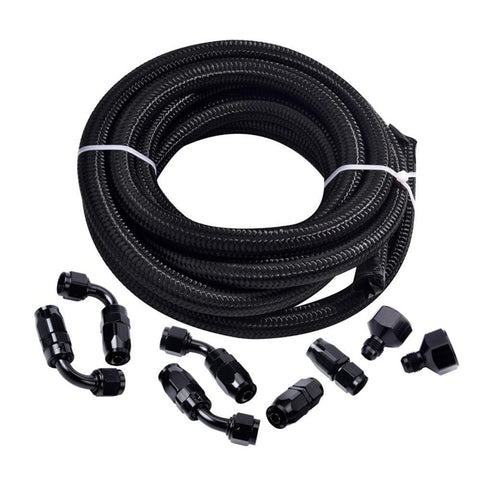 10Ft/3 Meter AN6 Stainless Steel Braided Fuel Hose Line Kit