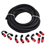 SPELAB 16Ft/5 Meter AN6/AN8 Braided Oil Fuel line Black w/ fittings hose kit Black Red