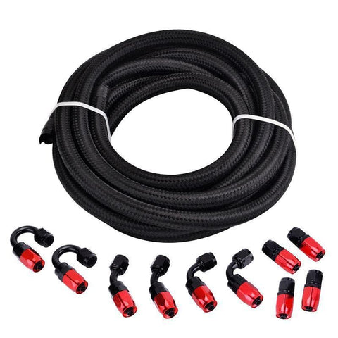 SPELAB 16Ft/5 Meter AN6/AN8 Braided Oil Fuel line Black w/ fittings hose kit Black Red