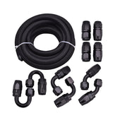 SPELAB 16Ft/5 Meter AN8/AN10 Nylon Braided Black Hose Oil Fuel Hose Line +Oil Fuel Fittings Black Hose End Oil Adaptor Kit Aluminum Alloy