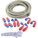16Ft/5 Meter AN4 Fuel Fittings Hose End Oil Cooler Adaptor+AN4 Stainless Steel Braided Oil Hose Line+AN Adjustable Spanner