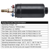 External Fuel Pump 300LPH High Flow 12V 145psi Universal Fit for AN10 Inlet / AN6 Outlet