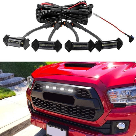 SPELAB Grill LED Lights 4 PCS with Harness & Fuse Upgrade for 2016-2019 Aftermarket Toyota Tacoma TRD PRO Grille