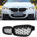 SPELAB SNA Chrome Diamond F30 Grill, Front Kidney Grille for 2012-2018 BMW 3 Series F30 F31 (ABS Gloss Black Grills/Tri-Color, 2-pc Set)
