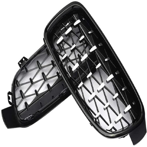 SPELAB SNA Chrome Diamond F30 Grill, Front Kidney Grille for 2012-2018 BMW 3 Series F30 F31 (ABS Gloss Black Grills/Tri-Color, 2-pc Set)-SPELAB
