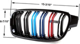 SPELAB SNA Chrome Diamond F30 Grill, Front Kidney Grille for 2012-2018 BMW 3 Series F30 F31 (ABS Gloss Black Grills/Tri-Color, 2-pc Set)
