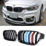 SPELAB SNA Chrome Diamond F30 Grill, Front Kidney Grille for 2012-2018 BMW 3 Series F30 F31 (ABS Gloss Black Grills/Tri-Color, 2-pc Set)