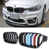 SPELAB SNA Chrome Diamond F30 Grill, Front Kidney Grille for 2012-2018 BMW 3 Series F30 F31 (ABS Gloss Black Grills/Tri-Color, 2-pc Set)
