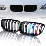 runmade Glossy Black M-Color Double Line Front Kidney Grille Grill Compatible with BMW 2009-2012 E90 E91 323i 325i 328i 330i 335i LCI Sedan