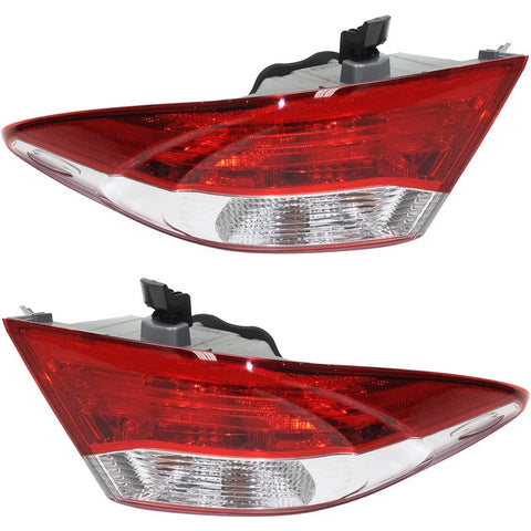 Halogen Tail Light Set For 2015-2017 Toyota Camry Outer Clear/Red w/ Bulbs 2Pcs