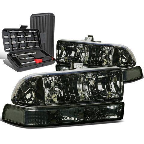 1998-2004 C10 Pickup Blazer Smoked Clear Headlight Bumper Lamps+Tool Box