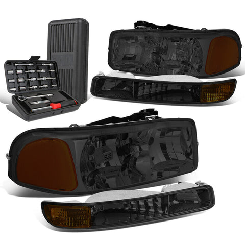 1999-2007 GMC Sierra Smoked Amber Signal Headlights+Bum