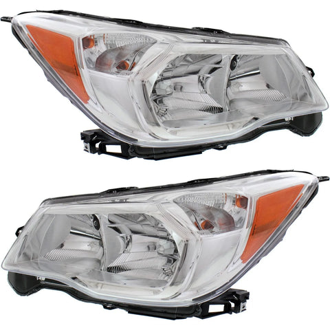 Headlight Assembly Set For 2014-2016 Subaru Forester Left Right Chrome With Bulb