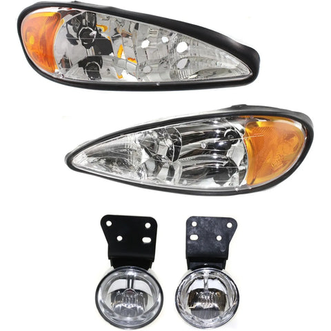 Headlights Set + Driving Fog Lamp Left Right 4Pcs Auto Repair Kit 99-05 Grand Am