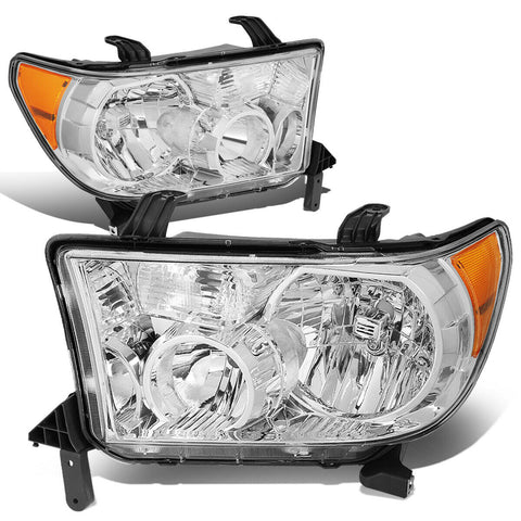 08-17 Toyota Sequoia Tundra Pair Chrome Housing Amber Corner Headlight Lamps