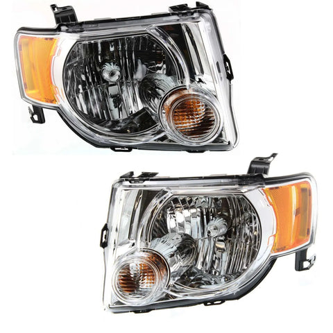 Headlight Set For 2008-2012 Ford Escape Left and Right Chrome Housing CAPA 2Pc