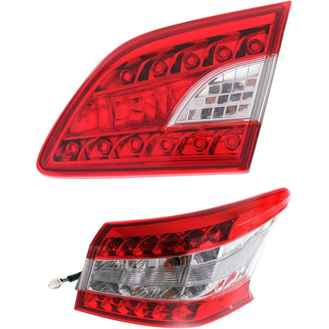 Tail Light Set For 2013-2015 Nissan Sentra Right Inner Outer Clear/Red Halogen