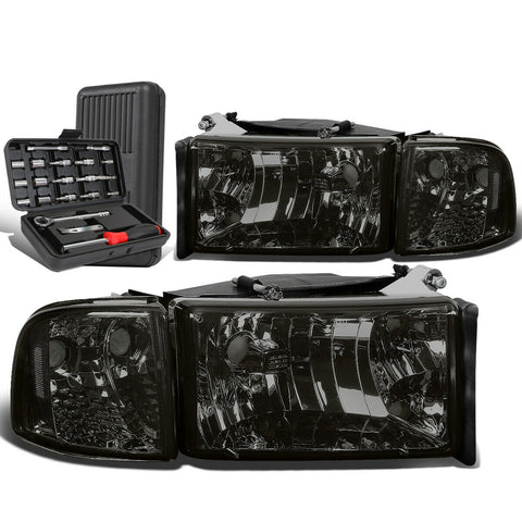 1994-2002 Dodge Ram Pickup Truck Smoked/Clear Side Headlight Lamps+Tool Box
