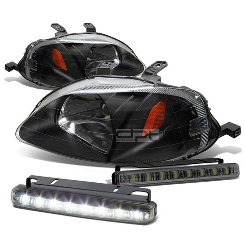 BLACK HOUSING HEAD+AMBER CORNER+SMOKED LED FOG LIGHT KIT  99-00 CIVIC EK/EJ