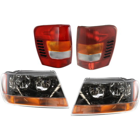 Headlights & Tail Lamps Left Right 4Pcs Set Auto Body Kit 99-2002 Grand Cherokee