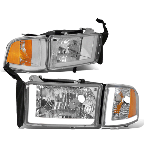 [LED DRL] 94-02 Dodge Ram Truck Chrome Housing Amber Corner Headlight/Lamp