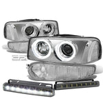 CHROME/CLEAR DUAL HALO PROJECTOR HEADLIGHT+LED FOG LIGHT SET  00-07 DENALI