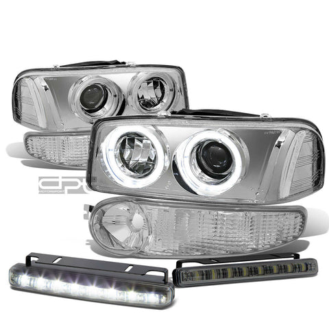 CHROME/CLEAR DUAL HALO PROJECTOR HEADLIGHT+LED FOG LIGHT SET  00-07 DENALI