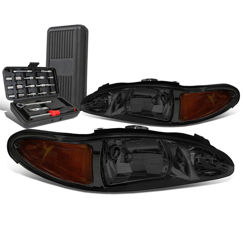 1997-2002 d Escort Pair Smoked/Amber Signal Headlight Head Lamp+Tool Box