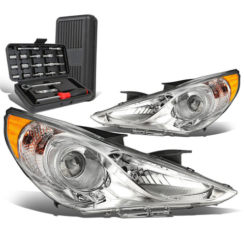 2011-2014 Sonata Pair Chrome/Amber Signal Projector Headlight Lamp+Tool Box