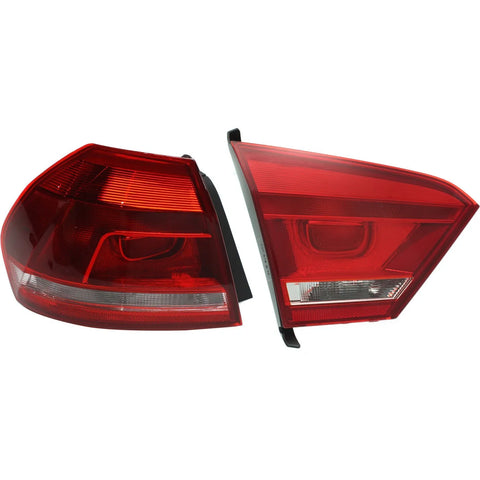 Tail Light Set For 2012-2015 Volkswagen Passat LH Inner Outer Clear/Red Halogen