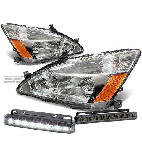 CHROME HOUSING HEADS+AMBER CORNER+SMOKED LED FOG LIGHT KIT  03-07 ACCORD CM