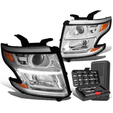 2015-2020 Suburban/Tahoe LED Chrome Amber Projector Headlight Lamp+Tool Box