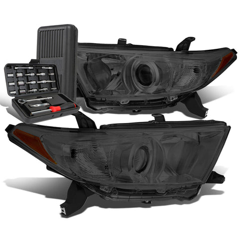 2011-2013 Toyota Highlander Projector Headlight Lamps+Tool Box Smoked/Amber