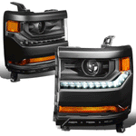 16-19 Chevy Silverado 1500 Black Amber Side LED Projector Headlights Lamps