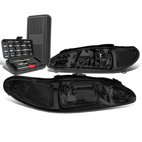 1997-2002 d Escort Pair Smoked/Clear Signal Headlight Head Lamp+Tool Box